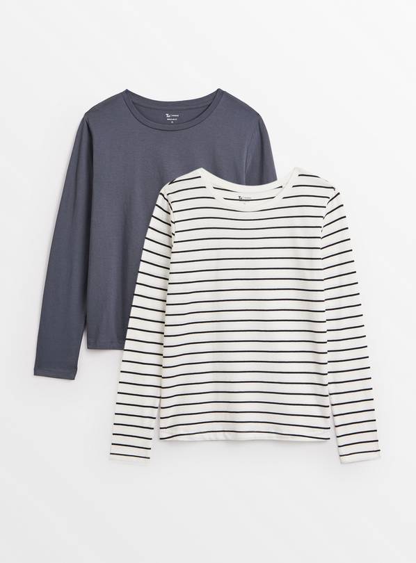 White Stripe & Grey Regular Long Sleeve Tops 2 Pack 8